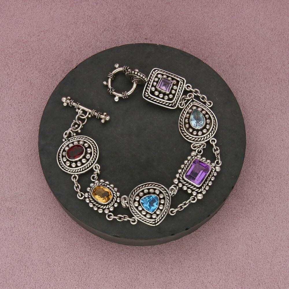 sterling silver amethyst topaz citrine garnet toggle bracelet 7.5in